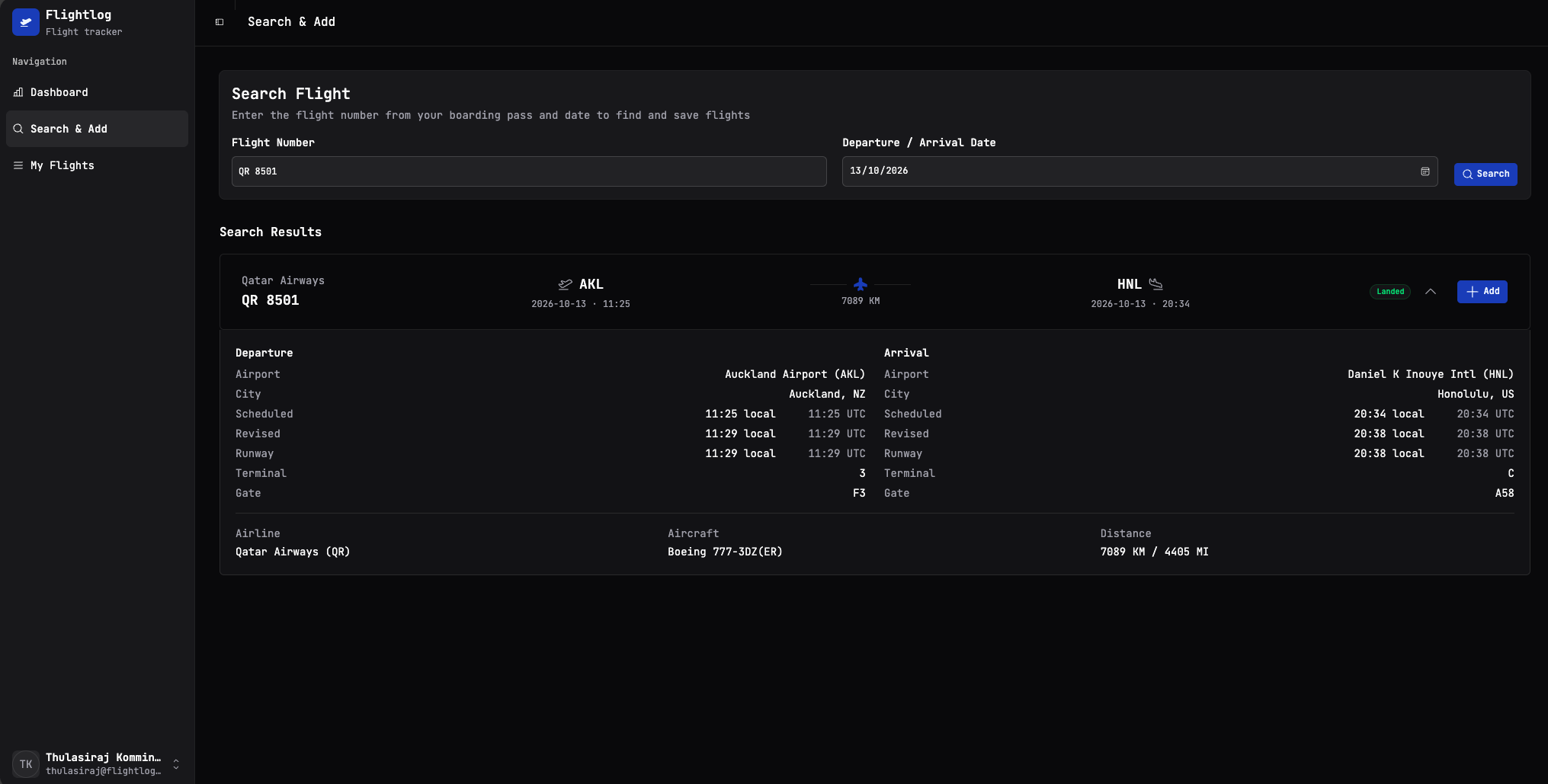 Search & Add page